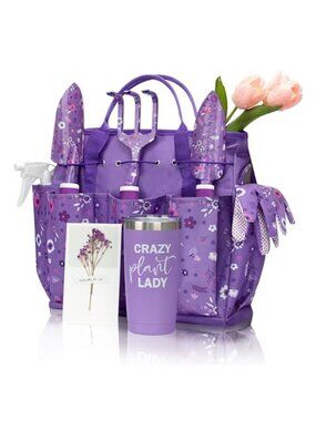 Purple Garden Tool Set Tote Bag Trowel Rake Pruner Gloves Tumbler Gift Women